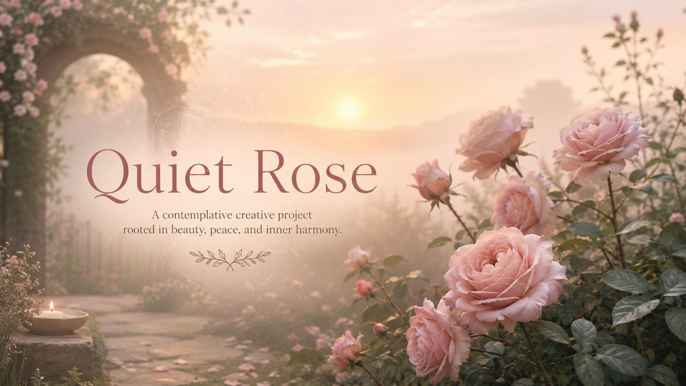 Soft rose garden at sunrise reflecting the visual world of Quiet Rose